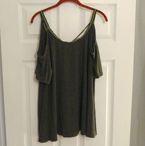 Plus Size Grey Cold Shoulder Open Back Top